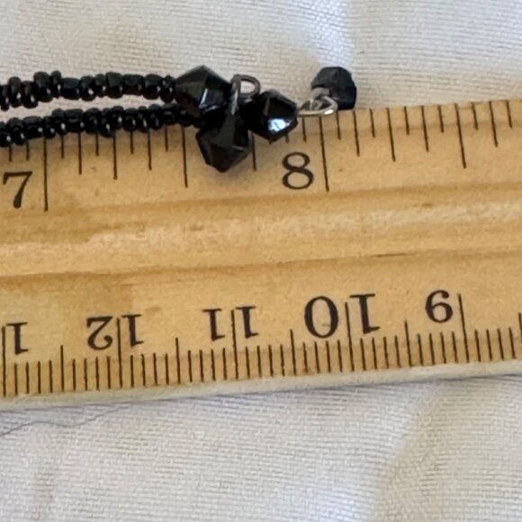 VTG Black Faceted Crystal Silver Wire Scalloped Design Gothic Size 16" Long - Picture 6 of 8